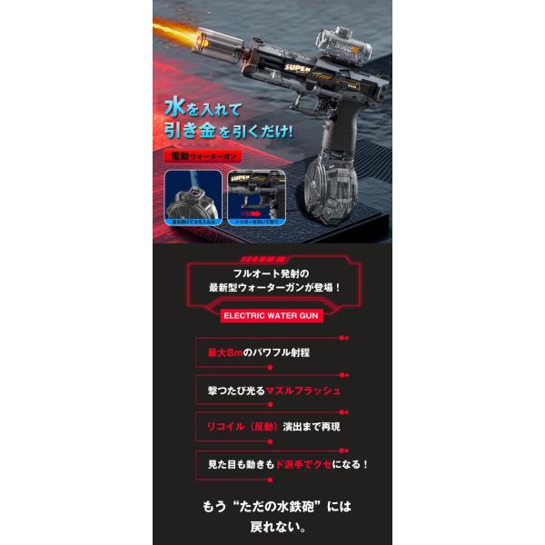 水鉄砲 電動ウォーターガン 電動 連射式 ウォーターガン LED 500ML貯水