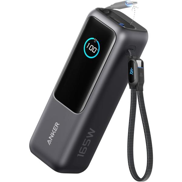 Anker Power Bank (25000mAh, Built-In &amp; 巻取り式USB-Cケーブル) 【PD対応/PSE技術基準適合/USB-C入力対応 / 165W出力 MacBook PD対応Windows PC iPad