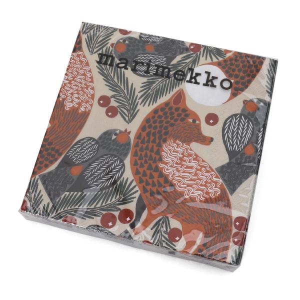 マリメッコのペーパーナプキンです。同じマリメッコのテーブルウェアと組み合わせて楽しむのはもちろん、ティーマやクチポールなどに合わせれば食卓の差し色に。ホームパーティやお菓子のラッピング等、様々なシーンでお使いいただけます。商品番号：8231...