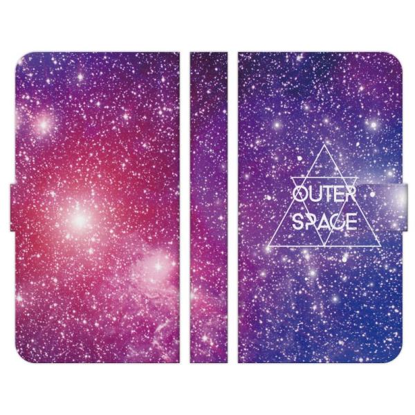 手帳型 マルチ スマホ ケース カバー ギャラクシー 宇宙柄 B ギャラクシー柄 宇宙 星 流星 空 パープル