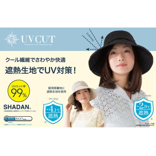 遮熱折りたためるクール日よけ帽子　ブラックドット