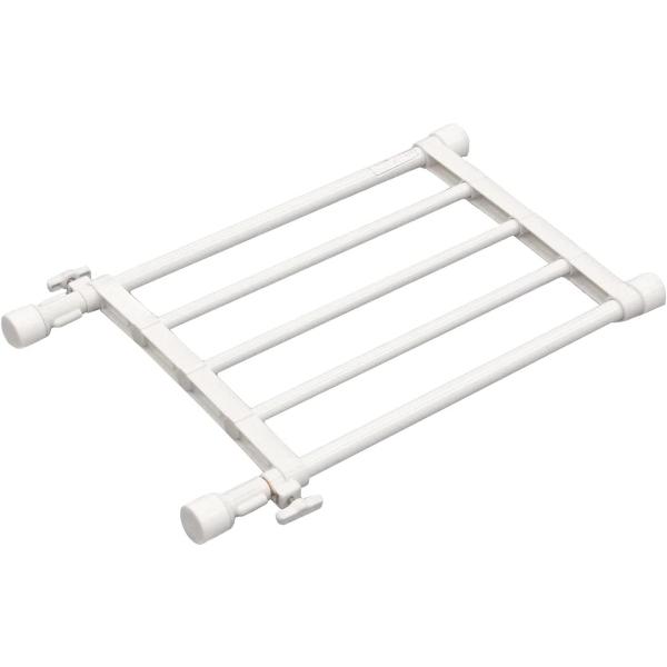 【商品仕様】商品名 突ぱり伸縮棚 超ミニ商品サイズ 幅 35〜48cm × 奥行 23cm × 高さ 2.5cm本体重量 0.3kg取付寸法 35〜48cm参考耐荷重 15〜10kg材質・パイプ：鉄・エポキシ樹脂粉体塗装・樹脂部品：ABS樹...