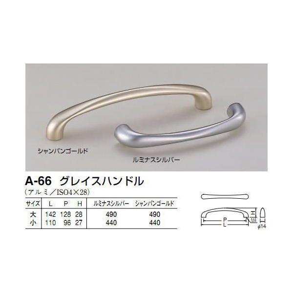 シロクマ　白熊印　A-66　グレイスハンドル　引き出し、家具用取手　取っ手　大　128mmビスピッチハンドル、ツマミの取り付け方について基本的には板の裏側からビス止めして頂く形となります。通常付属のビスサイズは画像に記載しております。一般的...