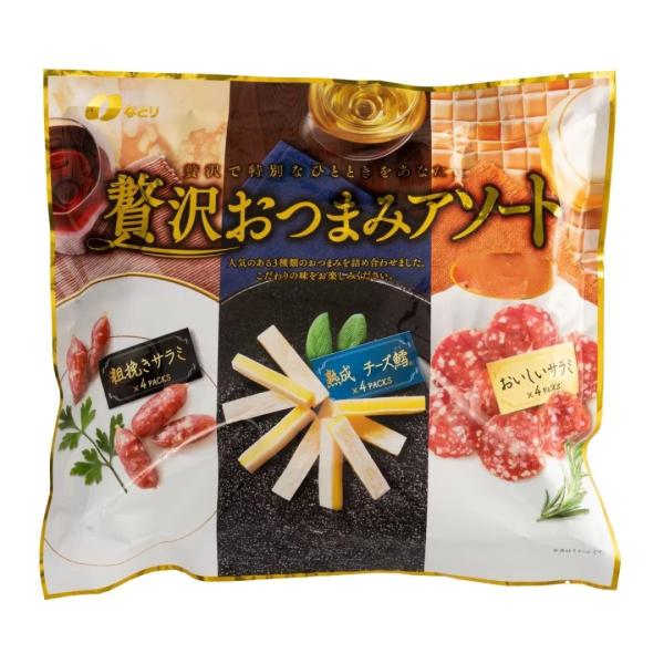 なとり贅沢おつまみアソート (3種 X 2袋 計6袋）熟成 チーズ鱈、粗挽きサラミ、おいしいサラミ・ばらし売りになるので外袋はありません。OPP袋にて発送させて頂きます。1年以上熟成させたチーズの風味がしっかり感じられる「熟成 チーズ鱈」デ...