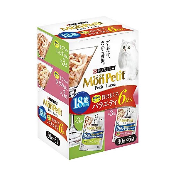 他サイト： モンプチ キャットフード プチリュクスパウチ 18歳以上 贅沢まぐろバラエティ30gx6Pの商品画像