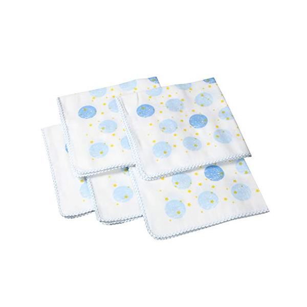 他サイト： イサム商会 綿100% 日本製 ダブルガーゼハンカチ 水玉ブルー柄 32x32センチメートル (x 5) 5枚の商品画像