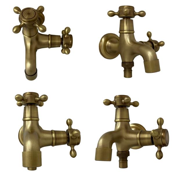 2口蛇口 【金色】アンティーク風 真鍮製 ガーデニング 水栓 動物