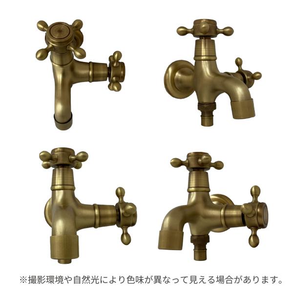 2口蛇口 PJ1/2(G1/2・呼び径13)規格対応 金色 アンティーク風 真鍮製