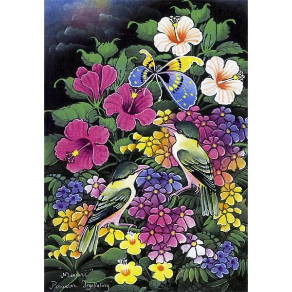 バリ細密画 南国の花と鳥、蝶 : あいランドガーデン - 通販 - Yahoo