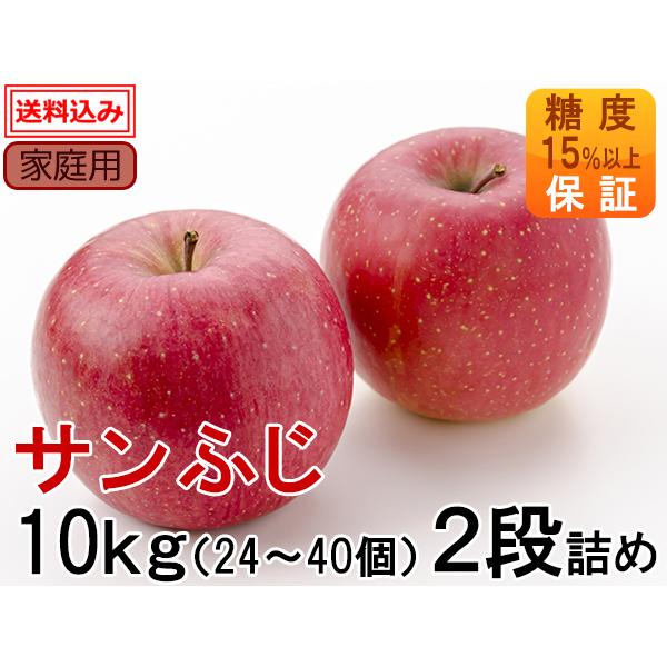 【11/20まで！早割20％OFF！】「サンふじ」家庭用 10kg(2段詰め)24〜40個（糖度15%以上保証）送料込み【岩木山麓フルーツファーム】