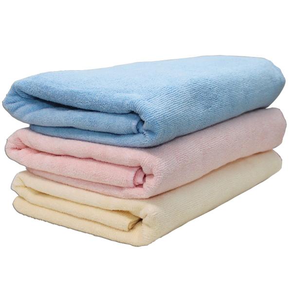 超吸水 速乾 マイクロファイバー バスタオル　3枚セット（ピンク・ブルー・アイボリー）　1200×600ｍｍ