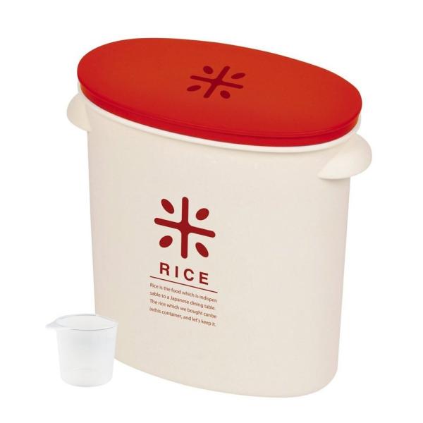 パール金属 日本製 米びつ 5kg レッド 計量カップ付 お米 袋のまま ストック RICE HB-2167