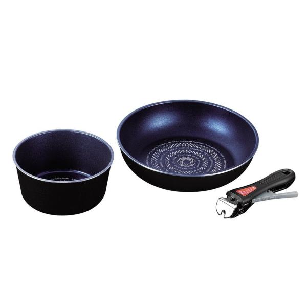 パール金属 ブルーダイヤモンドコート 取っ手の取れる 鍋 フライパン 3点セット IH対応  (鍋1個 フライパン1個  取っ手1個) ルクスパン HB-2443