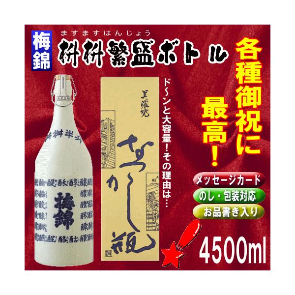 梅錦 益々繁盛ボトル 4.5L枡枡半升(上撰・栄冠)美濃焼き なつかし瓶