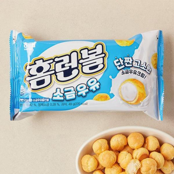 #商品の特徴 : POINT「ヘテ」ホームランボール塩ミルクは、韓国のお菓子ファン必見のスナックです。49gのパッケージに詰め込まれたサクサクの食感と、濃厚なミルククリームが奏でる絶妙なハーモニー。甘さと塩味のバランスが絶品で、一度食べたら...