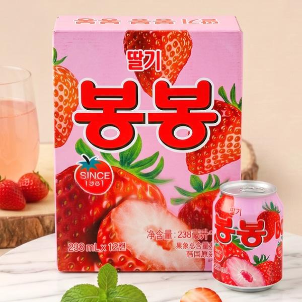 [ヘテ] 苺 イチゴ ボンボンジュース 果肉入り 12個入 / 1BOX(238ml×12缶) つぶつぶ いちご飲料 イチゴシューズ bongbong 果肉入りのロングセラー清涼飲料水