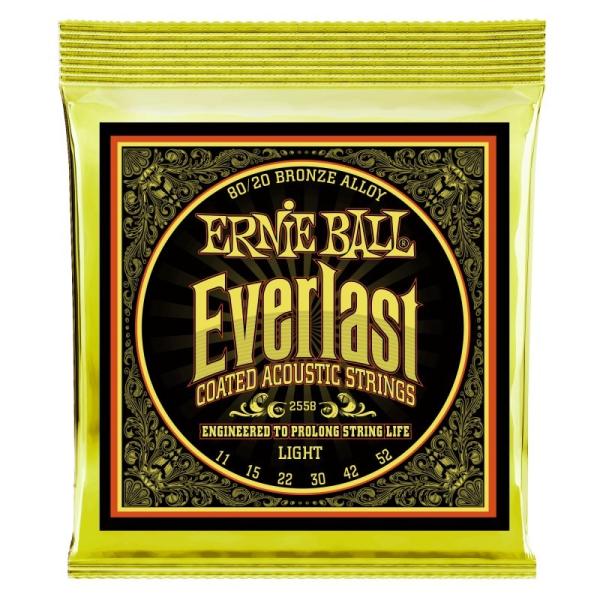 ERNIE BALL Everlast Coated 80/20 Bronze Alloy Acoustic Strings (#2558 Everlast Coated LIGHT)