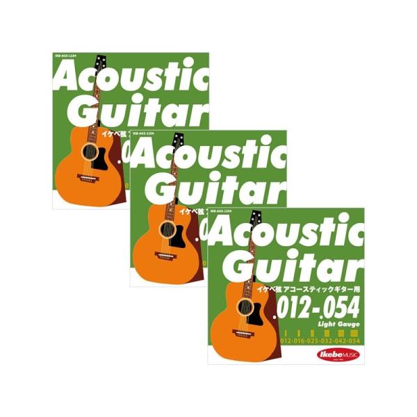 Ikebe Original Acoustic Guitar Strings イケベ弦 アコースティックギター用 012-054 [Light Gauge/IKB-AGS-1254] ×3セット