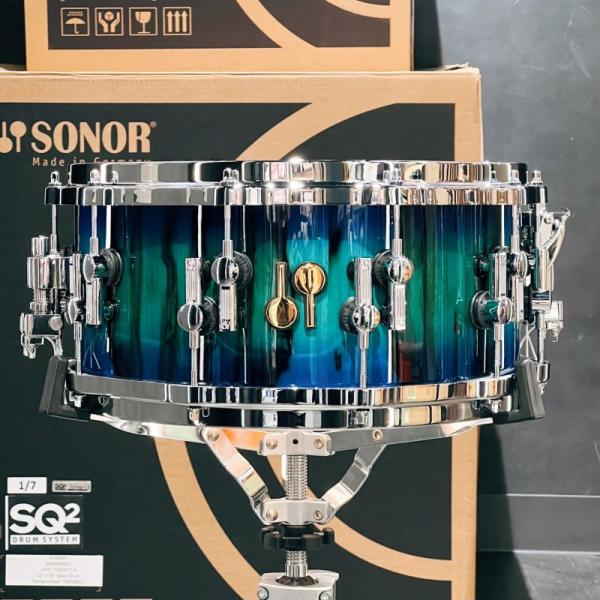 SQ2 System Snare Drum - Beech Vintage 14x6.5 - Green Lacquer over Blue Burst Finish with African Marble