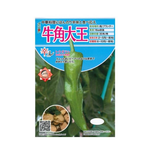 中華料理にピーマンの様な食感と辛さを添える。香りとほんのり甘みあり、肉厚で食べ応えがある。タネのみ除き、タネのついているワタ部は除かずそのまま調理すると香りと辛さを味わえる。中国大牛角椒タイプ。