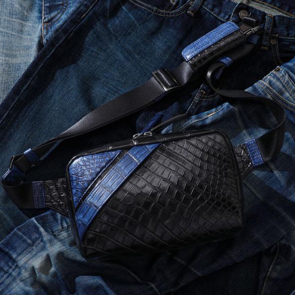 クロコダイルボディバッグ クロコボディバッグ 藍染めクロコ 日本製