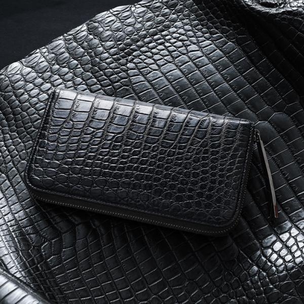 【ゆう】　admj マットクロコダイル　長財布 マットクロコダイル長財布 黒 マットクロコの素材の“味”を堪能する「黒