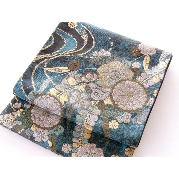 中古】正絹袋帯 仕立上り 黒青地に辻ヶ花 063 fso : いけのや - 通販  