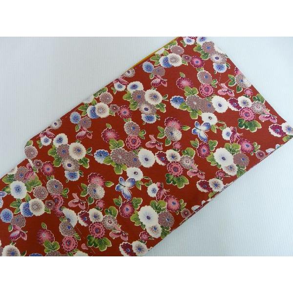 きもの 洗える 着物 袷 Mサイズ 赤に菊と蝶 306 : いけのや