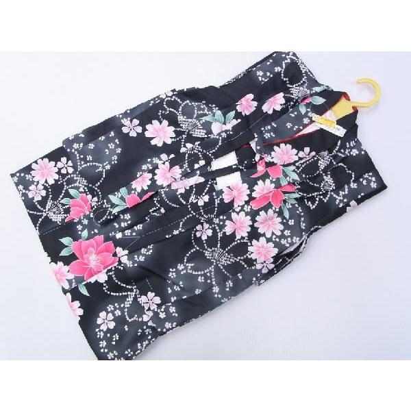 子供きもの 着物四ツ身 アンサンブル 100cm 黒地花柄 016 : いけのや
