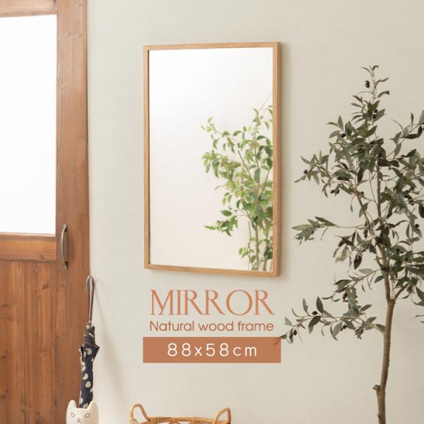 商品仕様／規格商品名ウォールミラー 天然木フレームサイズ(cm寸法)幅:58×奥行:3×高さ:88材質天然木(オーク) ラッカー塗装 3mm飛散防止ミラー特徴縦にも横にも飾れる2Way仕様。3mm厚の飛散防止ミラーを使用しているので安心。耐...