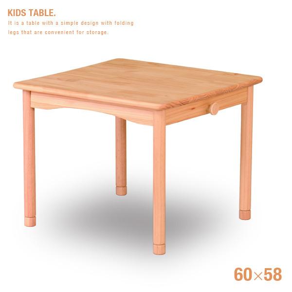 【商品名】キッズテーブル 60【サイズ 単位：cm】幅：60×奥行：58×高さ：44(47)【材質】天板：天然木(パイン 20mm厚)ポリウレタン塗装脚：天然木(パイン 40mm丸)ポリウレタン塗装フック：天然木(ラバーウッド)ポリウレタン...