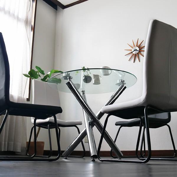 GLASSIC x LASTER ガラス 円形ダイニングテーブルセット 5点 4人掛け用 丸型 90cm アイアン脚 ハイバックチェア