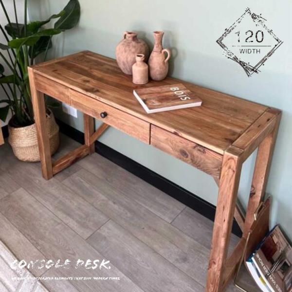 【送料無料・新品未使用】コンソール　デスク　北欧　アンティーク風　レトロ風 コンソールデスク 120 北欧風 ナチュラル 机 古木風 引出し 収納