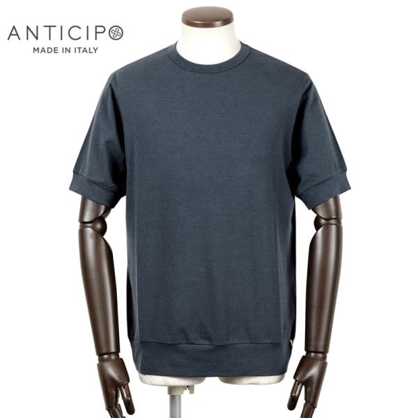 【SALE／返品・交換不可】アンティーチポ ANTICIPO ／ レーヨンストレッチジャージー半袖クルーネックカットソー「NEBBIOLO」（グレーネイビー）