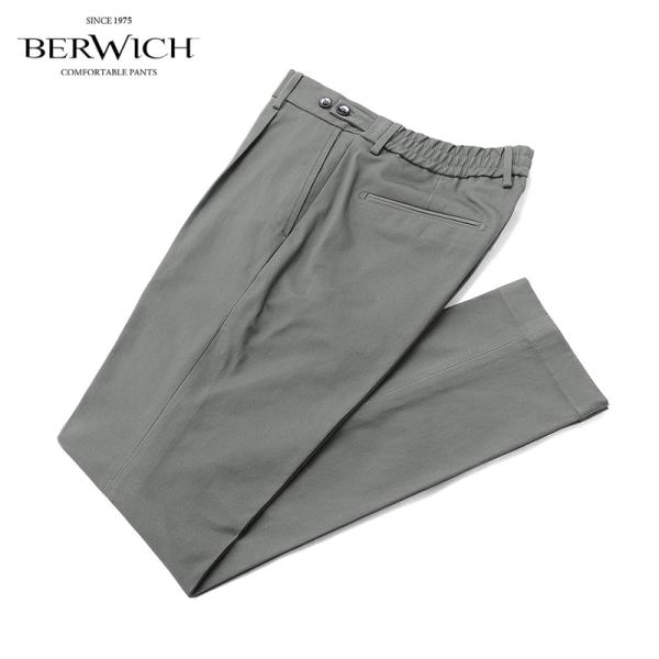 ベルウィッチ BERWICH／ 26-27AWコットンストレッチギャバジンシャーリング1プリーツパンツ「BERTO GT1311X」（GREY／ミディアムグレー）