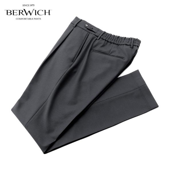 ベルウィッチ BERWICH／ 26-27AW ウォッシャブルストレッチテクノウールシャーリング1プリーツパンツ「BERTO GT1523X」（BLACK／ブラック）