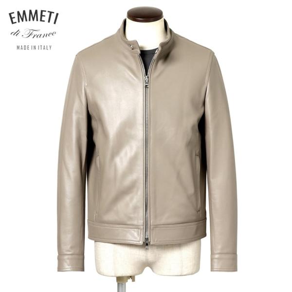 エンメティ EMMETI ／ ラムナッパレザーシングルライダースジャケット「JURI」（SALVIA／グレージュ）