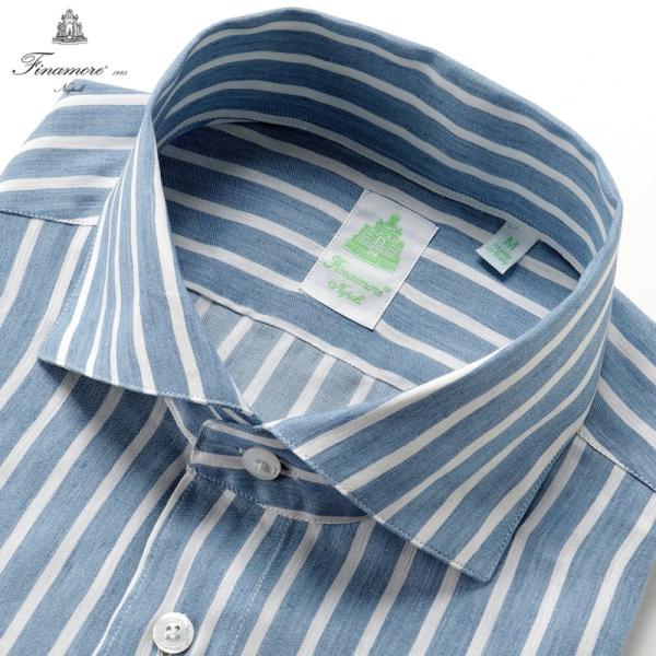 Finamore manuel/ブラウンストライプ/リネンシャツ Finamore 【SALE／返品・交換不可】フィナモレ ／ 25SS 当店別注