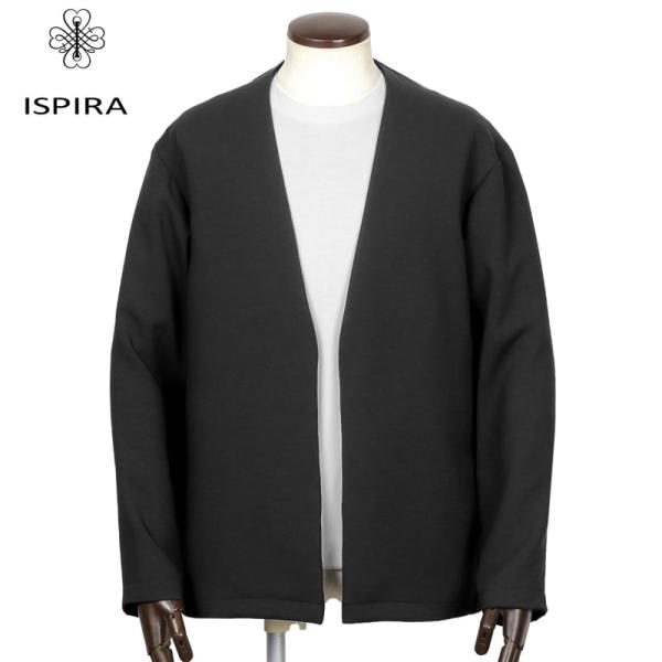 イスピラ ISPIRA ／ ウォッシャブルストレッチポリエステルノーカラーボタンレスカーディガン（BK／ブラック）