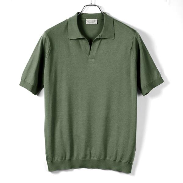 JOHN SMEDLEY Mサイズ 青ポロシャツ JOHN SMEDLEY ポロシャツ RHODES 30 GAUGE SEAISLAND COTTON