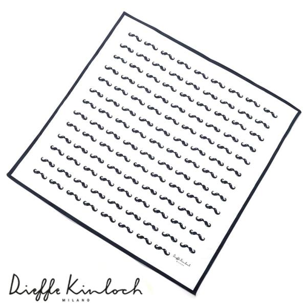 ディエッフェ キンロック Dieffe Kinloch ／ コットンポプリンプリントハンカチーフ「PARIS／MUSTACHE」（ホワイト×ブラック）