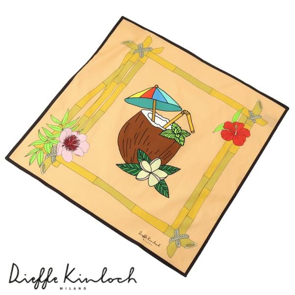 ディエッフェ キンロック Dieffe Kinloch ／ コットンポプリンプリントハンカチーフ「HAWAII／COCONUT」（サンオレンジ基調）