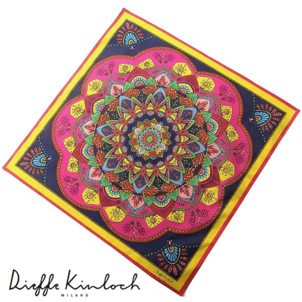 ディエッフェ キンロック Dieffe Kinloch ／ コットンポプリンプリントハンカチーフ「INDIA／Mandala」（ネイビー基調）