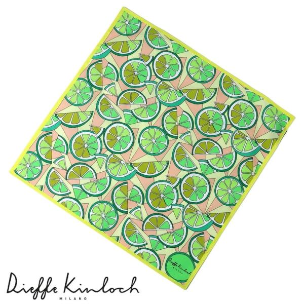 ディエッフェ キンロック Dieffe Kinloch ／ コットンポプリンプリントハンカチーフ「BRASIL／LIME CUBE」（クリームイエロー基調）