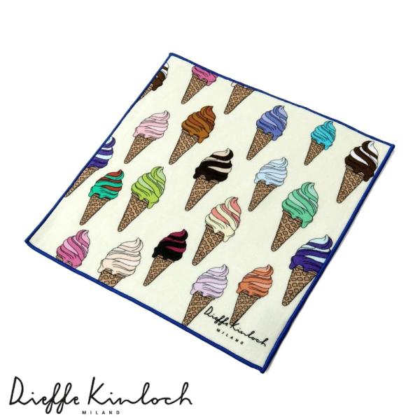 ディエッフェ キンロック Dieffe Kinloch／ コットンパイルプリントタオルハンカチ「VENICE／ICE CREAM」（アイボリー）