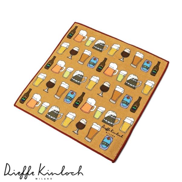 ディエッフェ キンロック Dieffe Kinloch／ コットンパイルプリントタオルハンカチ「AMSTERDAM／BEER ALL OVER」（琥珀色）