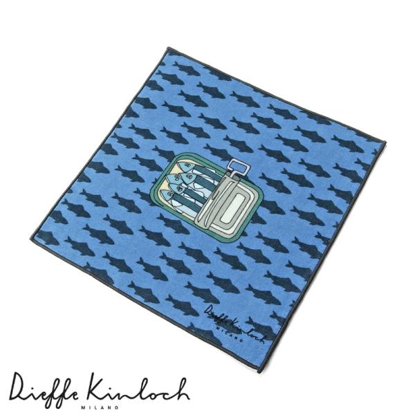 ディエッフェ キンロック Dieffe Kinloch／ コットンパイルプリントタオルハンカチ「PORTUGAL／CANNED SARDINE」（マリンブルー）