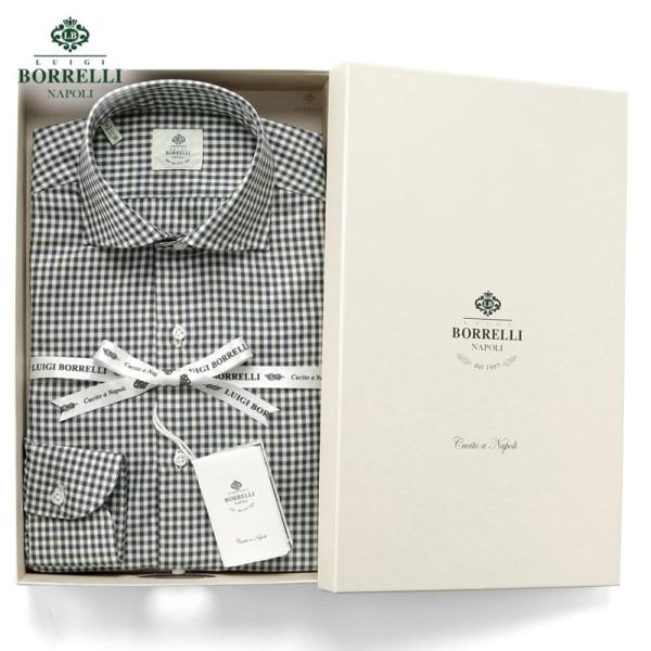 ルイジボレッリ ルイジボレリ LUIGI BORRELLI ／ 25-26AW コットンツイルチェックワイドカラードレスシャツ「FABIO(SR44948)」（グリーン×ネイビー×ホワイト）【ラッピング対応】／ メンズ イタリア 手縫い ビ...