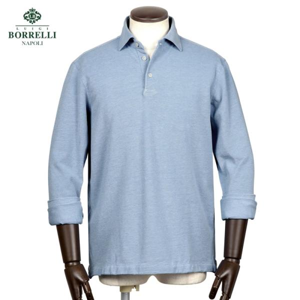 【SALE】ルイジボレッリ LUIGI BORRELLI ／ 26SS コットン鹿の子長袖ポロシャツ「PL1002」（サックスブルー）