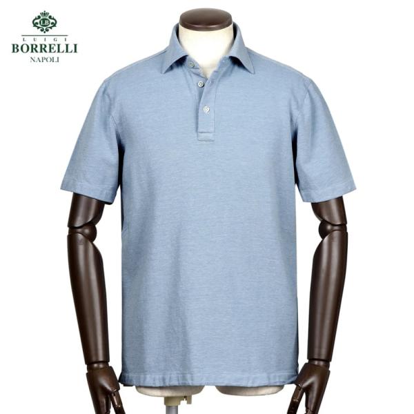 【SALE】ルイジボレッリ LUIGI BORRELLI ／ 26SS コットン鹿の子半袖ポロシャツ「PL1001」（サックスブルー）